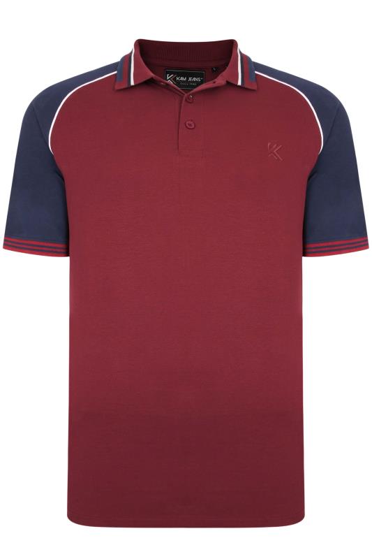 Men's  KAM Big & Tall Burgundy Red Raglan Tipped Polo Shirt
