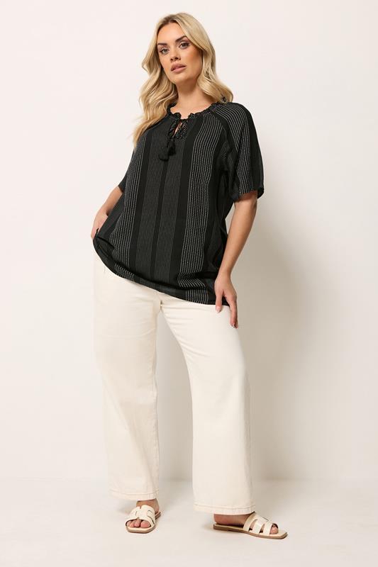 YOURS Plus Size Black Embroidered Notch Neck Blouse | Yours Clothing 1