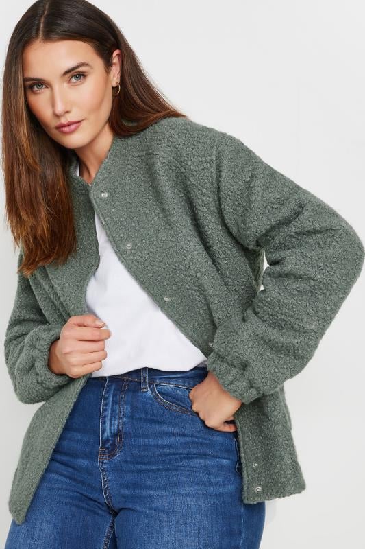  LTS Tall Grey Boucle Bomber Jacket