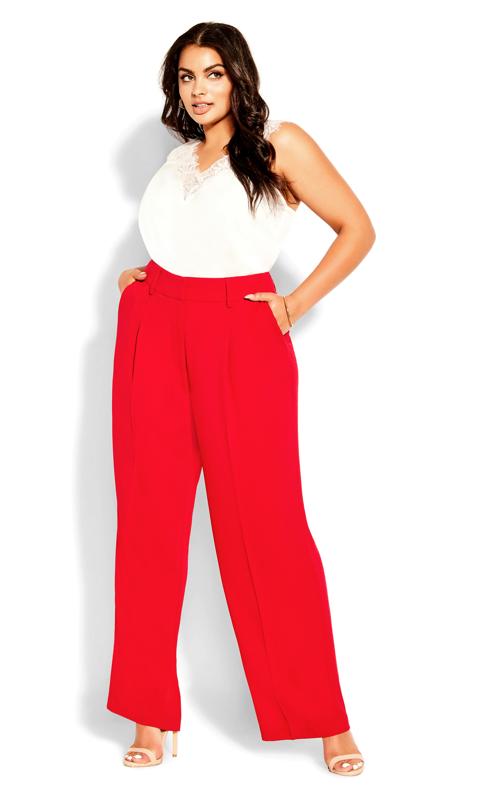 Plus Size  Evans Bright Red Wide Leg Trousers
