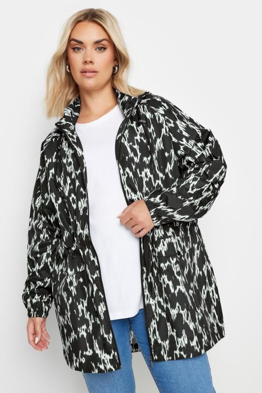 Plus Size  YOURS Curve Black Abstract Print Lightweight Parka Jacket