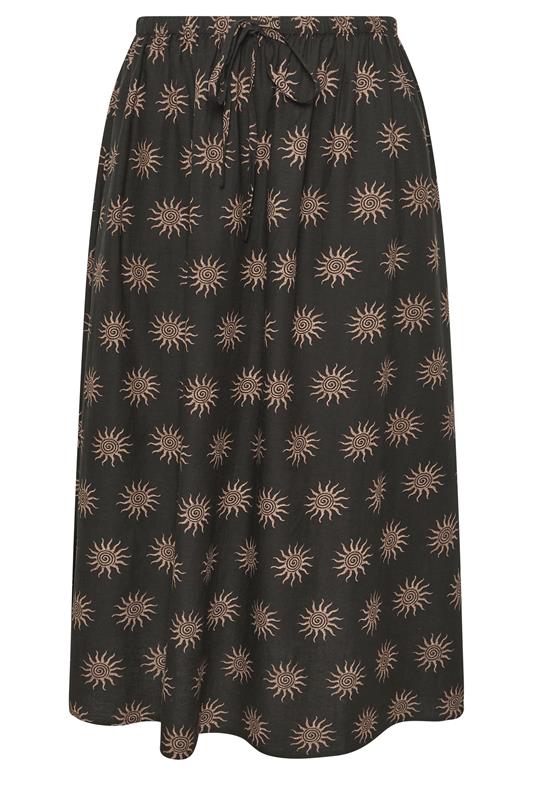 LIMITED COLLECTION Plus Size Dark Brown Sun Print Linen Maxi Skirt | Yours Clothing 6