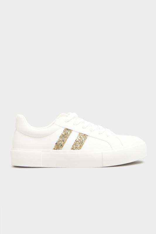 LIMITED COLLECTION White & Gold Stripe Flatform Trainers in Regular Fit_B.jpg