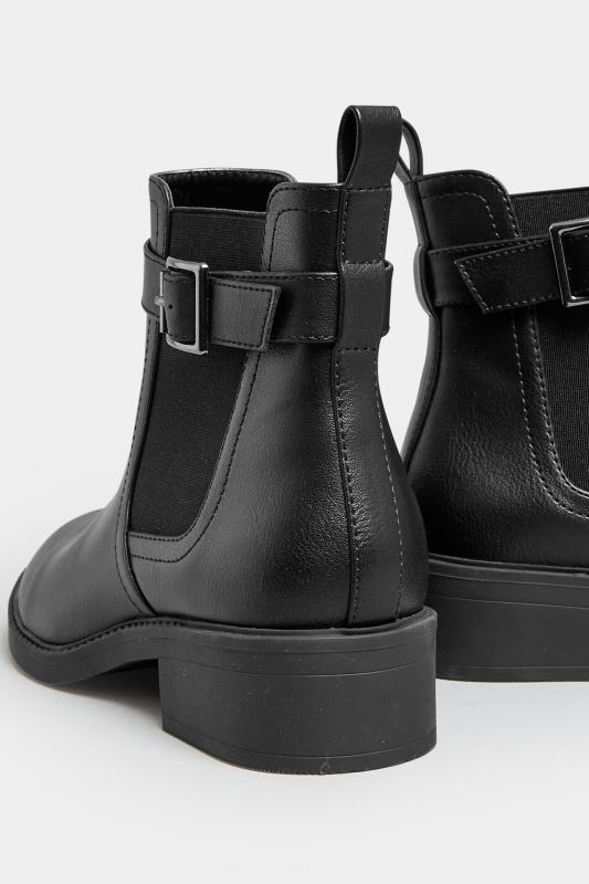 Black Buckle Faux Leather Ankle Boots In Wide E Fit & Extra Wide EEE Fit | Yours Clothing 4