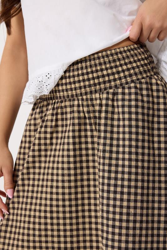 PixieGirl Petite Women's Brown Gingham Cotton Shirred Maxi Skirt | PixieGirl 4