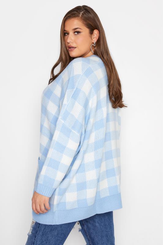 Plus Size Curve Blue Gingham Button Knitted Cardigan | Yours Clothing 3