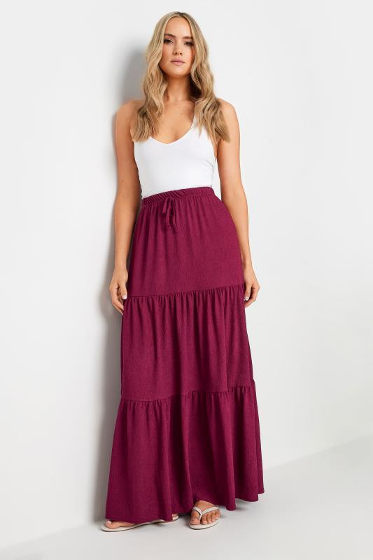LTS Tall Women's Wine Red Tiered Crinkle Maxi Skirt | Long Tall Sally 1