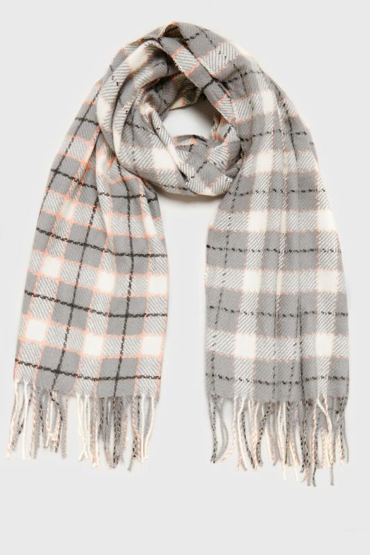 Plus Size Grey Check Print Tassel Scarf | Yours Clothing 2