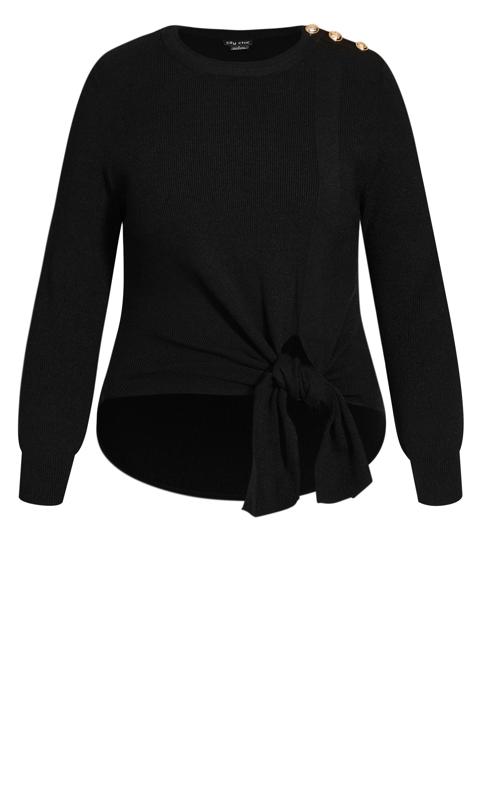 Evans Black Ribbed Jumper With Tie Front 4