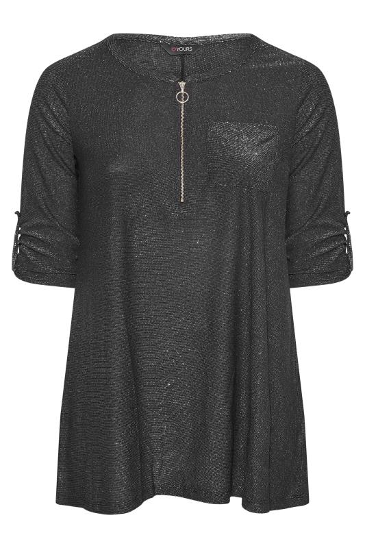 Plus Size Black Glitter Half Zip Top | Yours Clothing 6