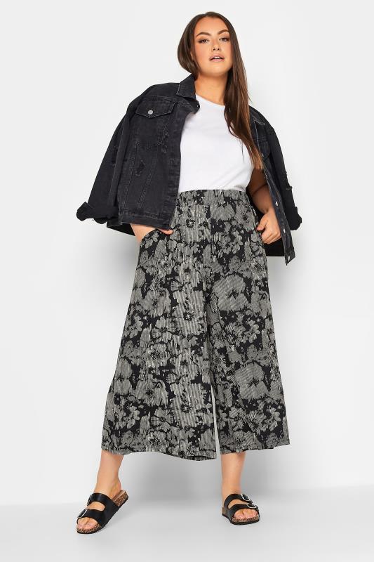 YOURS Curve Black Flower Print Midaxi Culottes | Yours Clothing 3