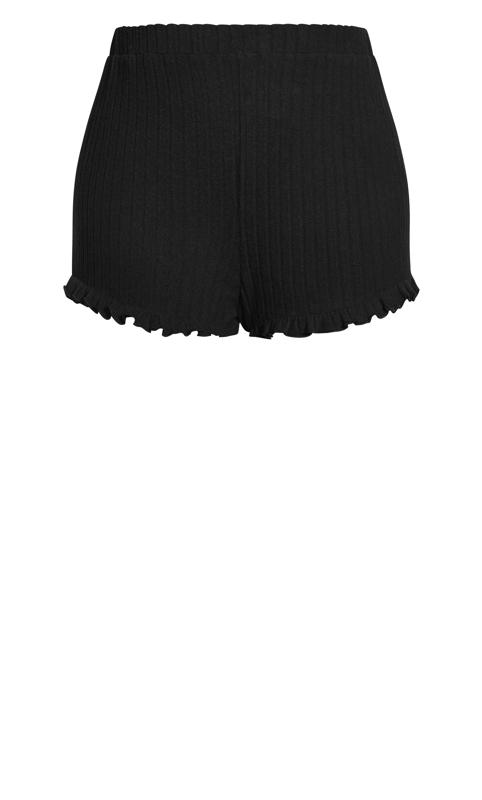 Evans Black Ribbed Frill Hem Sleepwear Shorts 5