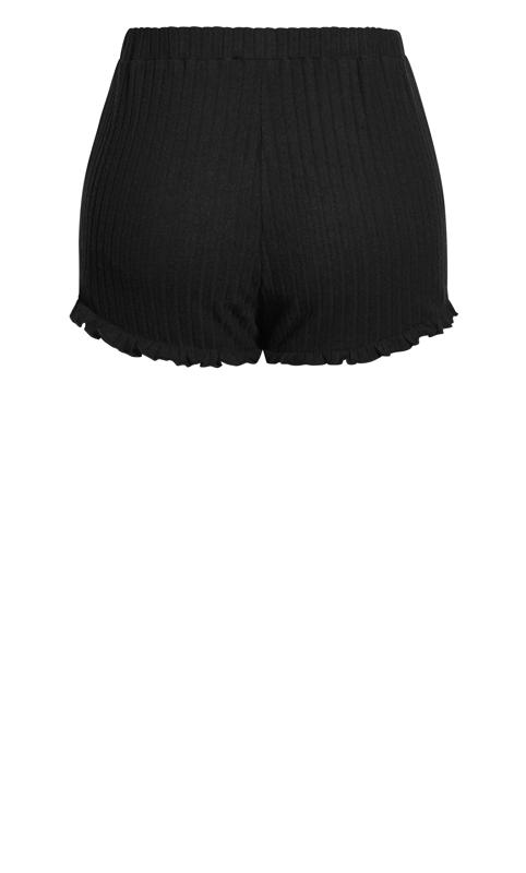 Evans Black Ribbed Frill Hem Sleepwear Shorts 6