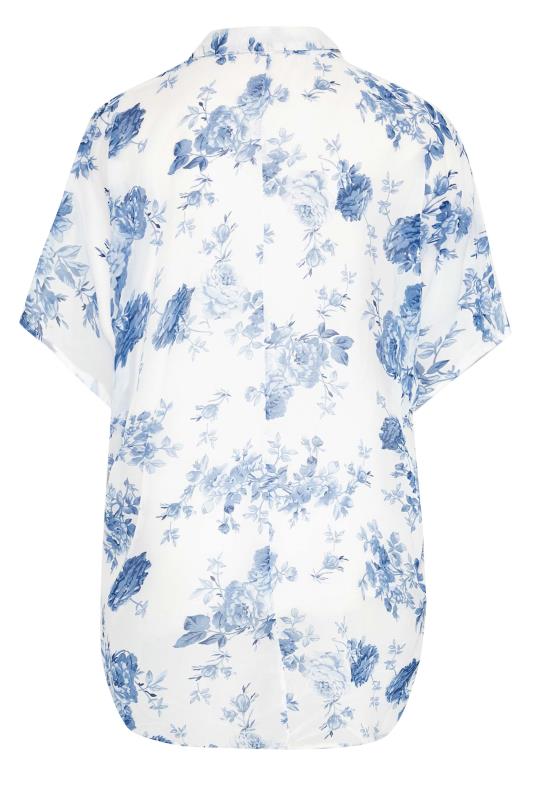 Plus Size White & Blue Floral Print Batwing Blouse | Yours Clothing  7