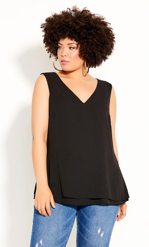 Plus Size  City Chic Black Double Layer Vest Top