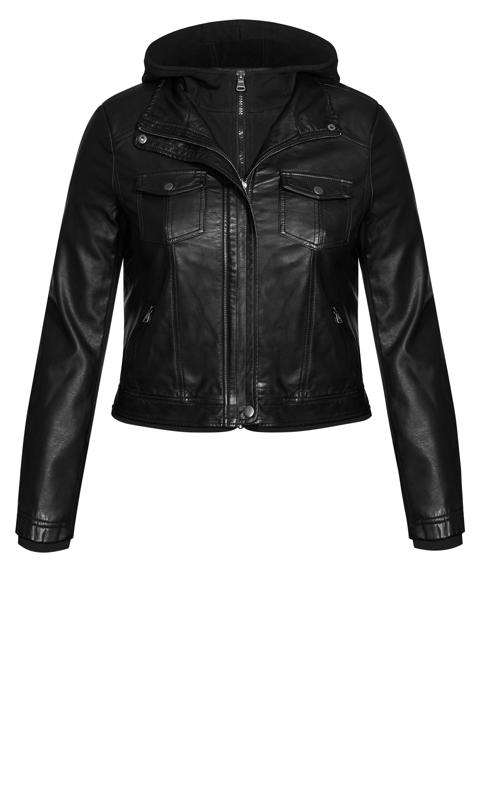 Evans Black Faux Leather Hoodie Jacket 6