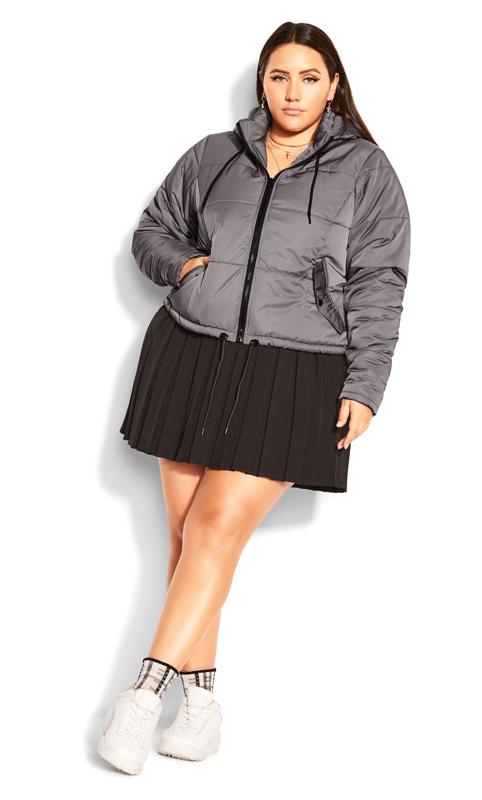 Evans Grey Hooded Cropped Puffer Jacket 5