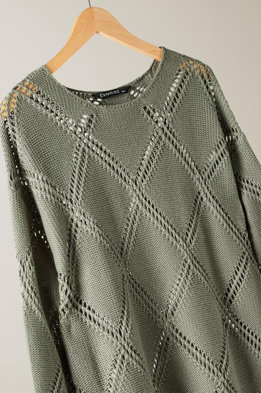 EVANS Plus Size Khaki Green Diamond Pointelle Jumper | Evans 7