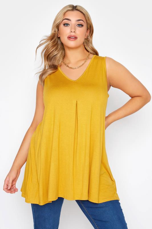 Plus Size  Curve Mustard Yellow Swing Vest Top