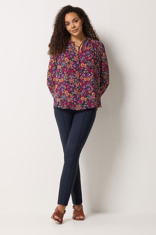 M&Co Berry Red Ditsy Floral Tie Neck Blouse | M&Co 1