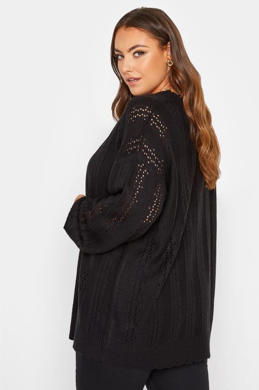 Plus Size Curve Black Pointelle Balloon Sleeve Cardigan | Yours Clothing 3