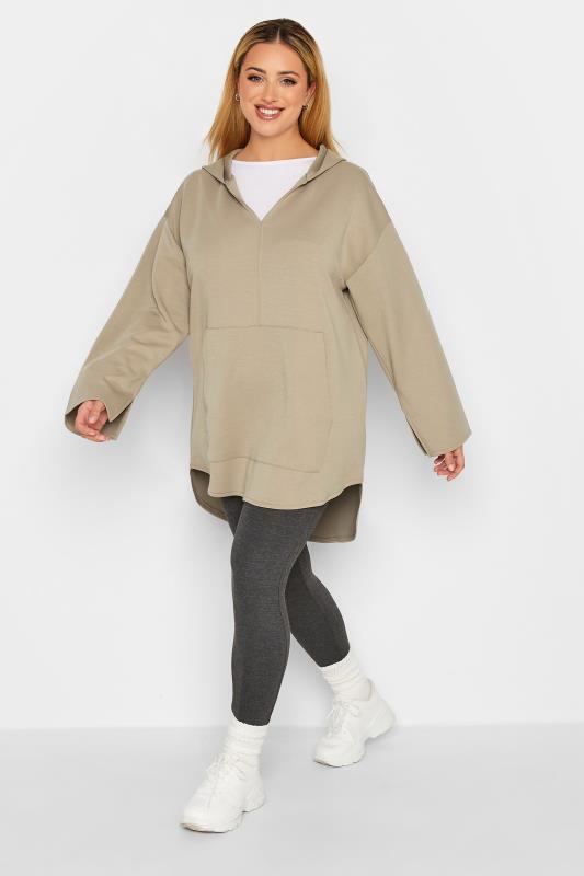 YOURS LUXURY Plus Size Beige Brown V-Neck Jersey Hoodie | Yours Clothing 2