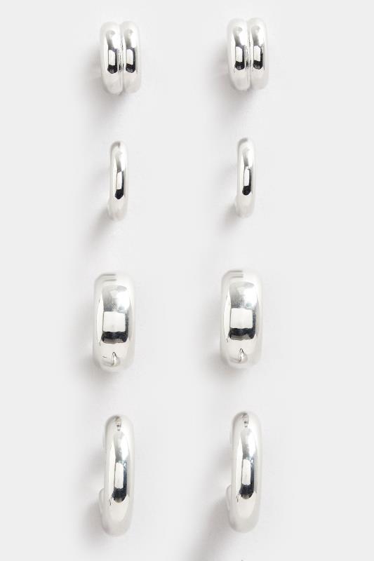 4 PACK Silver Tone Hoop Earrings | Yours Clothing 2