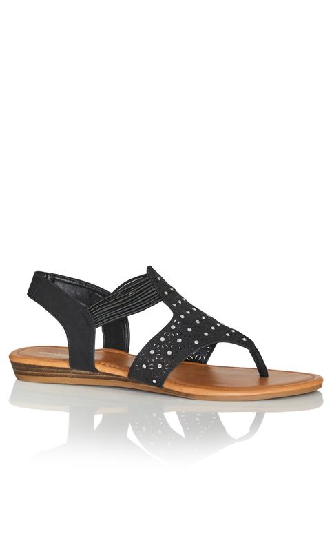 Plus Size  Evans Black Gem Embellished Toe Post Sandals