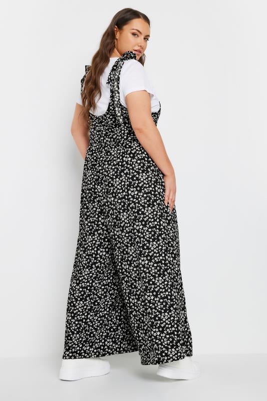 YOURS Plus Size Black Floral Print Textured Wide Leg Jumpsuit | Yours Clothing 3