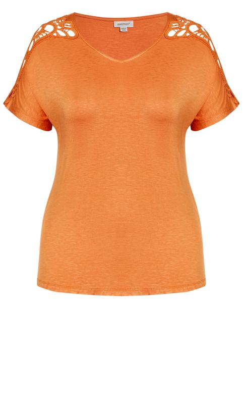 Evans Orange Crochet Sleeve T-Shirt 4