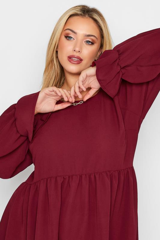 LIMITED COLLECTION Plus Size Burgundy Red Peplum Blouse | Yours Clothing 4