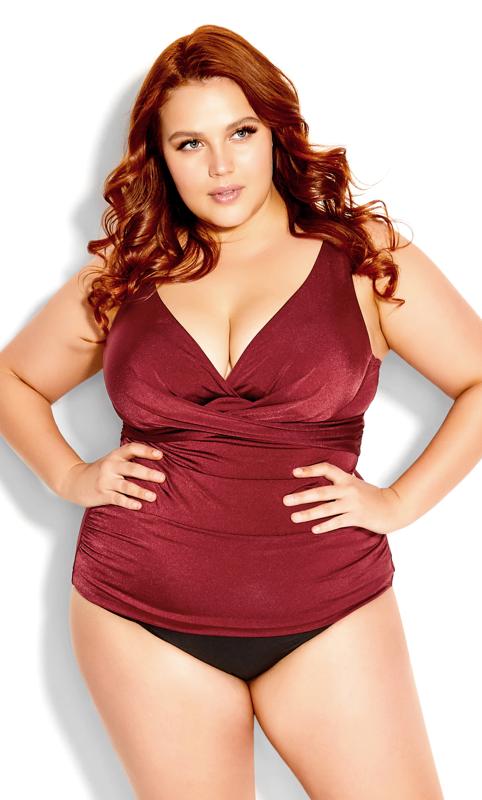 Plus Size  Evans Red Twisted Front Tankini Top