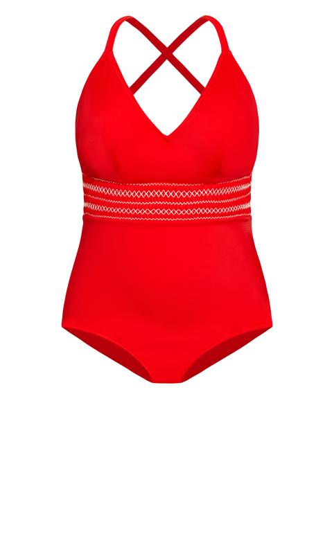 Evans Red Plunge Neck Swimsuit 4