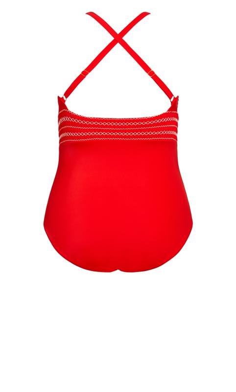 Evans Red Plunge Neck Swimsuit 5