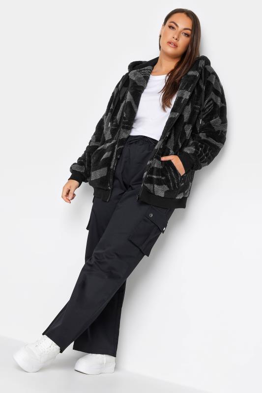 YOURS Plus Size Black Geometric Print Fleece Hoodie | Yours Clothing 2