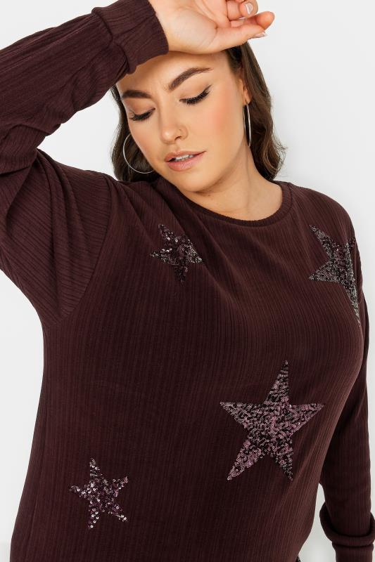 YOURS LUXURY Curve Dark Red Star Sequin Sweatshirt | Yours Clothing 4
