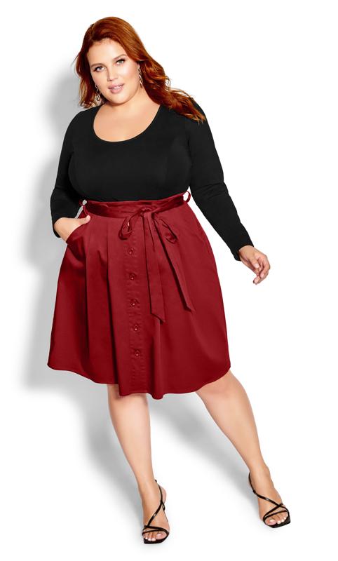 Plus Size  Evans Red Button Through Skirt