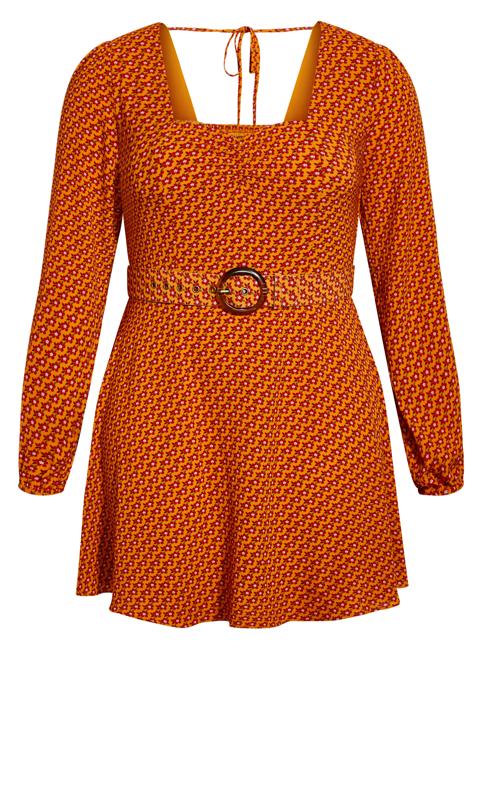 Evans Orange Retro Floral Print Belted Mini Dress 4