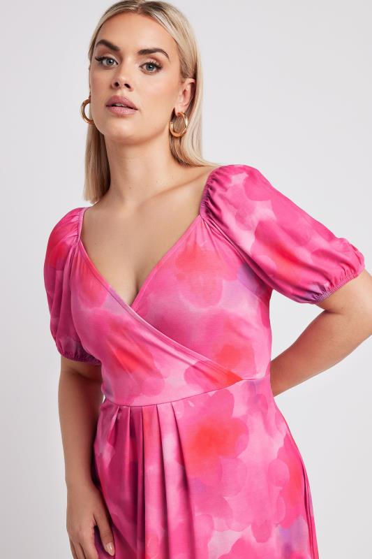 LIMITED COLLECTION Plus Size Pink Blur Floral Print Wrap Maxi Dress | Yours Clothing 4