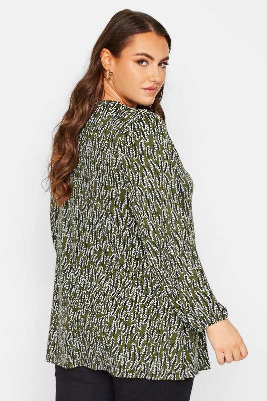 Curve Plus Size Long Sleeve Green Floral Pleated Top | Yours Clothing 3