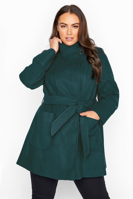 Plus Size  Teal Blue Belted Coat