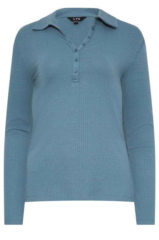 LTS Tall Grey Ribbed Button Detail Collared Top | Long Tall Sally 6