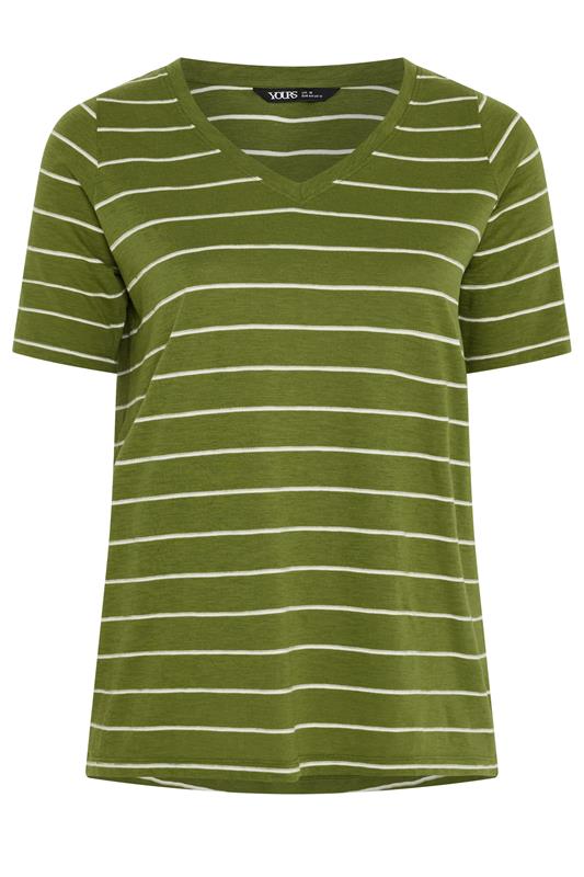 YOURS Plus Size Khaki Green Stripe T-Shirt | Yours Clothing 5