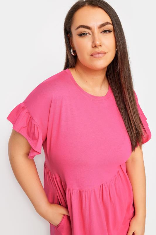 YOURS Plus Size Pink Frill Sleeve Smock Tunic Dress | Yours Clothing 4