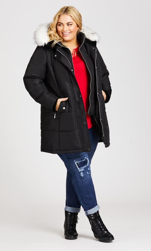 EVANS Plus Size Black Faux Fur Hooded Puffer Jacket | Evans  3