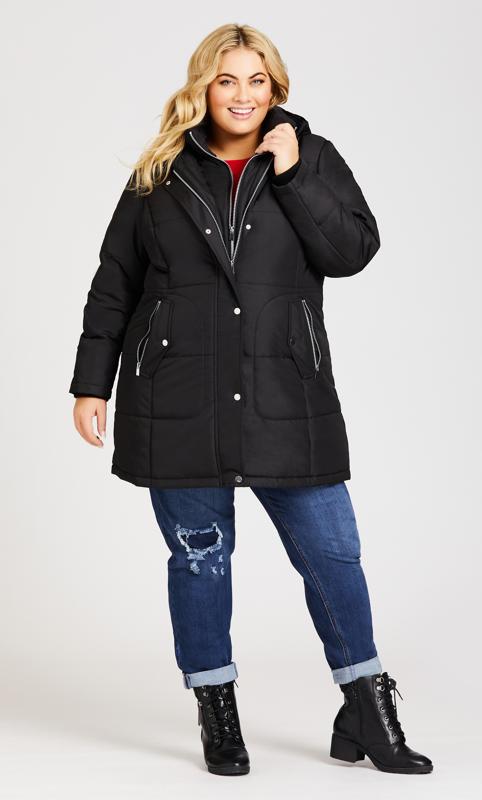 EVANS Plus Size Black Faux Fur Hooded Puffer Jacket | Evans  1