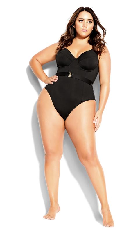  Evans Black Underwired Belted Swimsuit