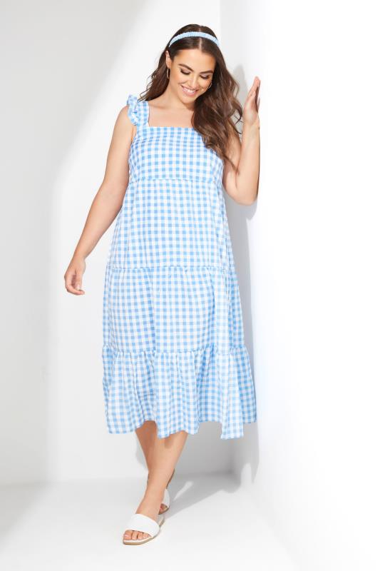 YOURS LONDON Curve Blue Gingham Frill Dress 5