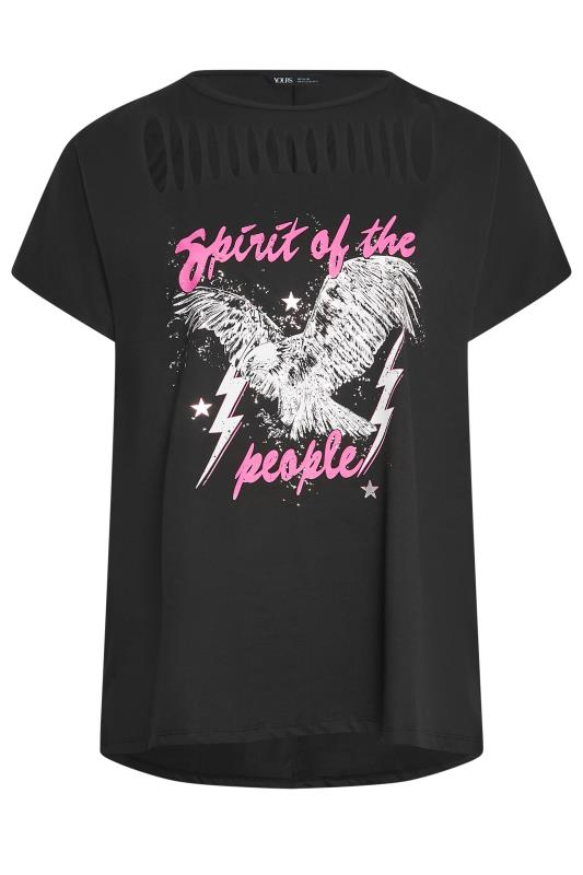 YOURS Plus Size Black Cut Out 'Spirit of the People' Slogan Tee | Yours Clothing 7