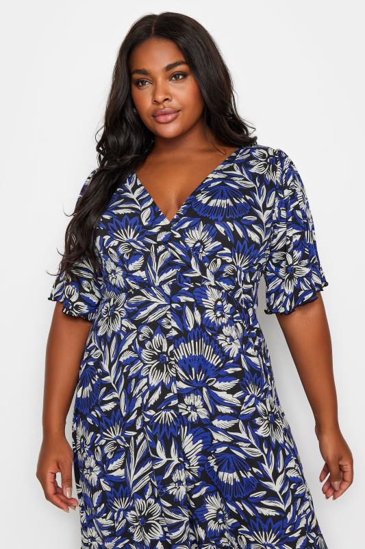YOURS Plus Size Blue Floral Print Angel Sleeve Midi Dress | Yours Clothing 4